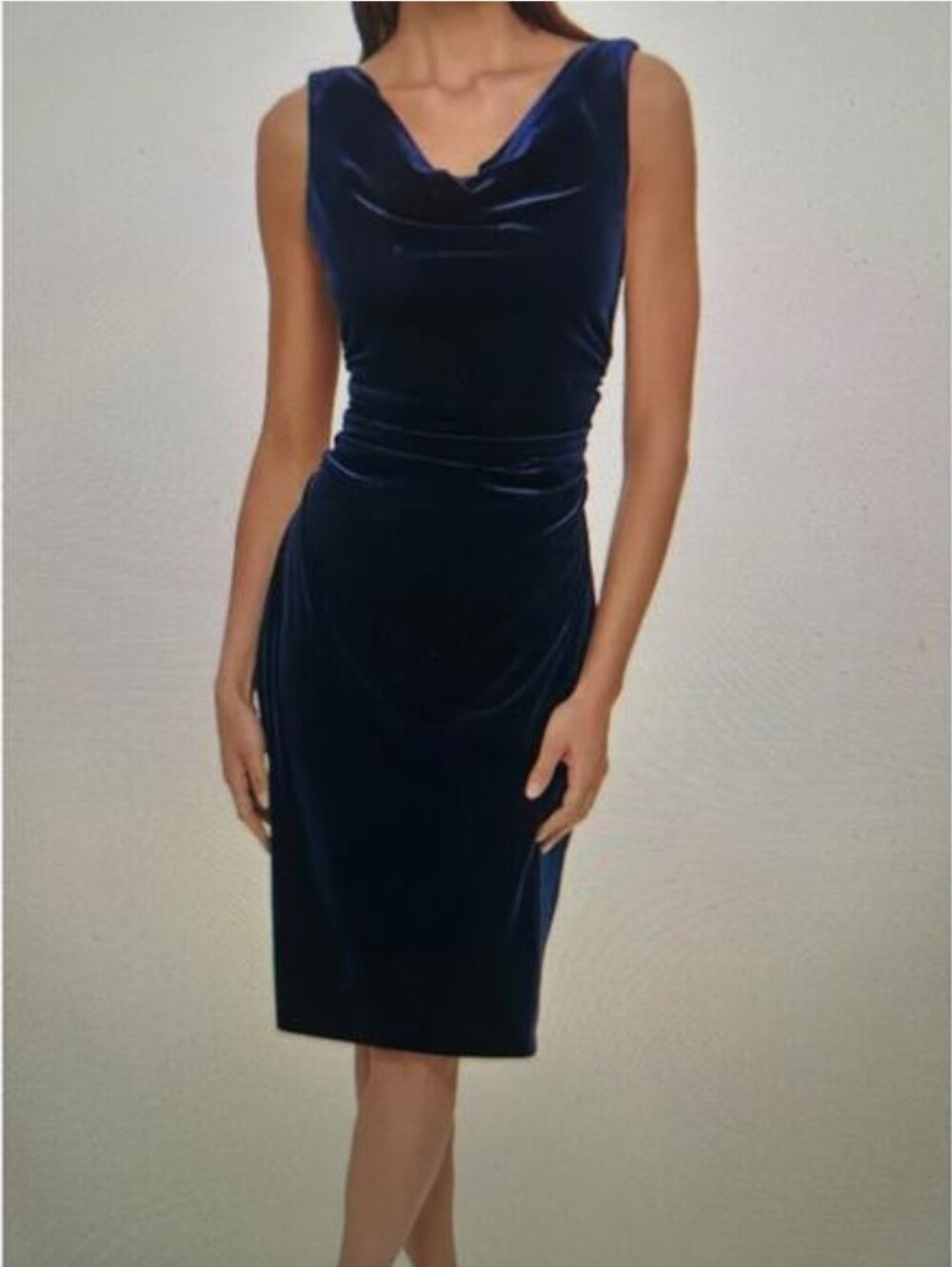 Kensie Navy Cowl Neck Velvet Sheath Dress